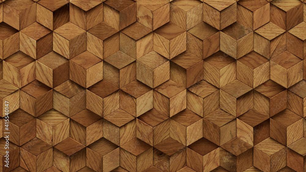Wood Block Wall background. Mosaic Wallpaper with Light and Dark Timber Diamond tile pattern. 3D Render Wood Block Wall background. Mosaic Wallpaper with Light and Dark Timber Diamond tile pattern. 3D Render