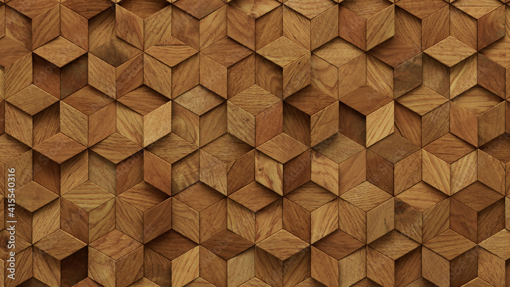 Wood Block Wall background. Mosaic Wallpaper with Light and Dark Timber  Diamond tile pattern. 3D Render Stock Illustration | Adobe Stock