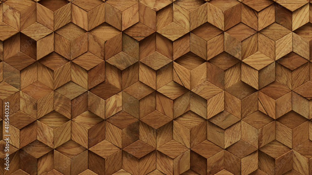 Wood Block Wall background. Mosaic Wallpaper with Light and Dark Timber Diamond tile pattern. 3D Render Wood Block Wall background. Mosaic Wallpaper with Light and Dark Timber Diamond tile pattern. 3D Render