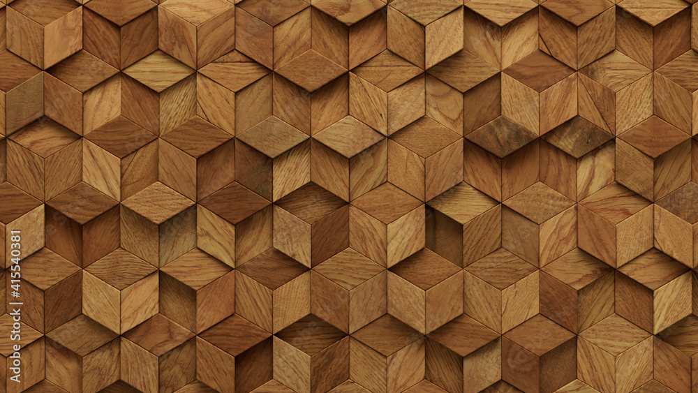 Wood Block Wall background. Mosaic Wallpaper with Light and Dark Timber Diamond tile pattern. 3D Render Wood Block Wall background. Mosaic Wallpaper with Light and Dark Timber Diamond tile pattern. 3D Render