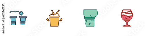 Set Beer pong game, bottles in ice bucket, belly and Glass of beer icon. Vector.