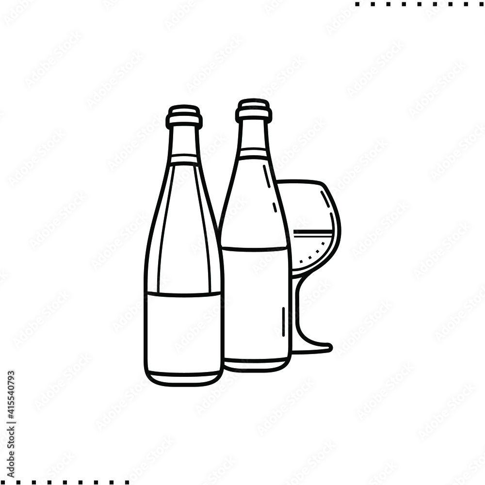 wine bottles and glass, Passover seder arrangement vector icon in outline wine bottles and glass, Passover seder arrangement vector icon in outline