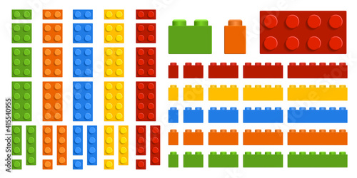 Vector set. Plastic toy bricks. Top view. 