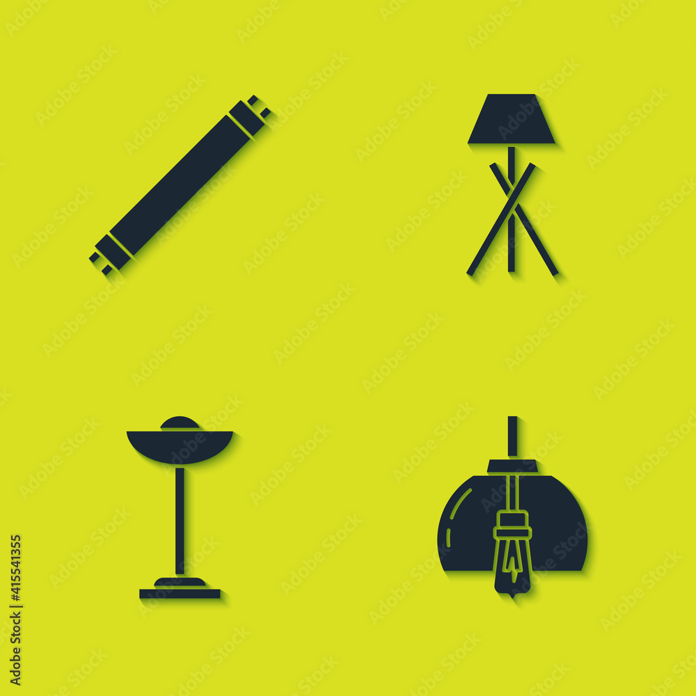 Set Fluorescent lamp, Chandelier, Floor and icon. Vector.