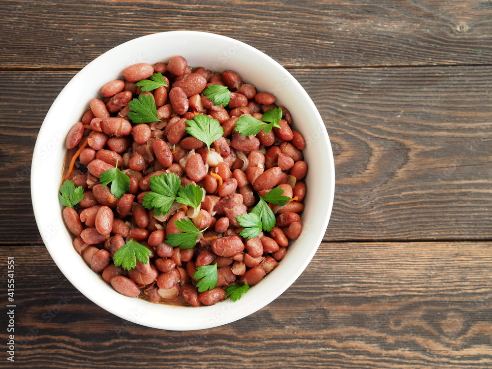 French red bean salad with parsley. View from above. French red bean salad with parsley. View from above.