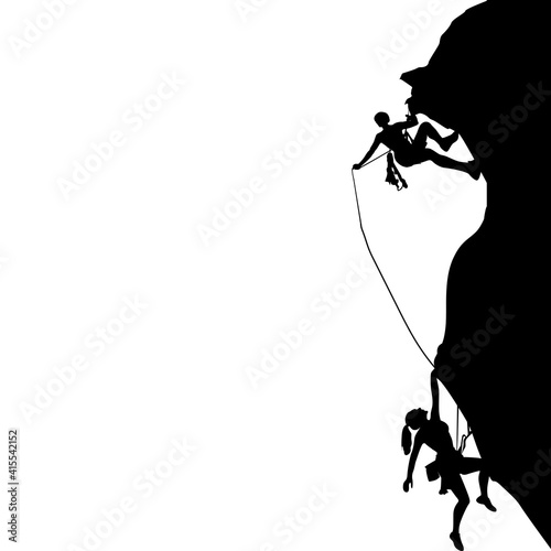 Man and woman climbing black silhouette, activity safety