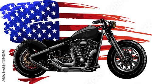 chopper motorcycle with american flag vector illustration