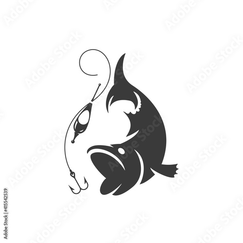 Fish and hook side view isolated on white background vector object
