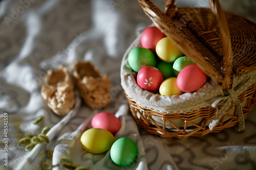 Happy Easter! Holiday cake. Painted eggs. The most joyful and most revered holiday in the Orthodox world.
