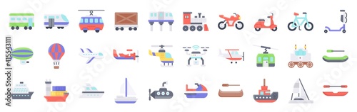 Transportation related vector icon set 3, flat style