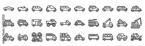 Transportation related vector icon set, line style