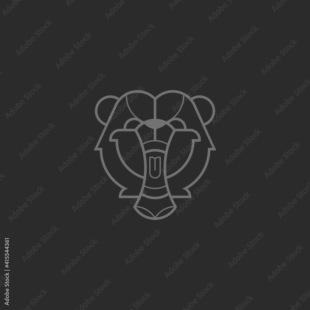 Bear head growling with rage outline vector logo. Contour black beast with stern look and displeased abstract vintage.