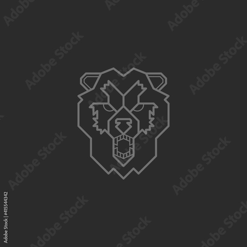 Growling bear head outline vector logo. Forest black beast with stern look and displeased vintage silhouette.