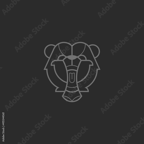 Bear head growling with rage outline vector logo. Contour black beast with stern look and displeased abstract vintage.