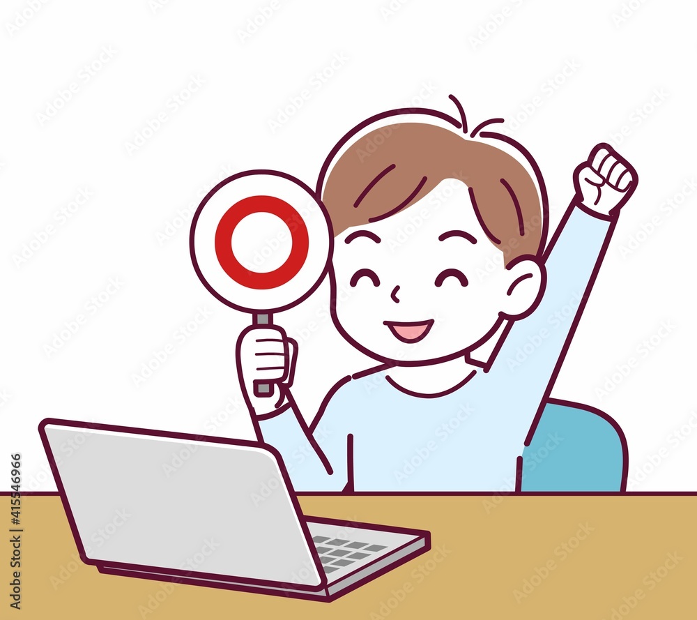 Cheerful boy in blue clothes