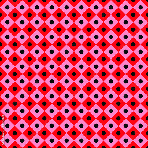 Abstract background red and pink squares with black dots, texture for design, seamless pattern, vector illustration