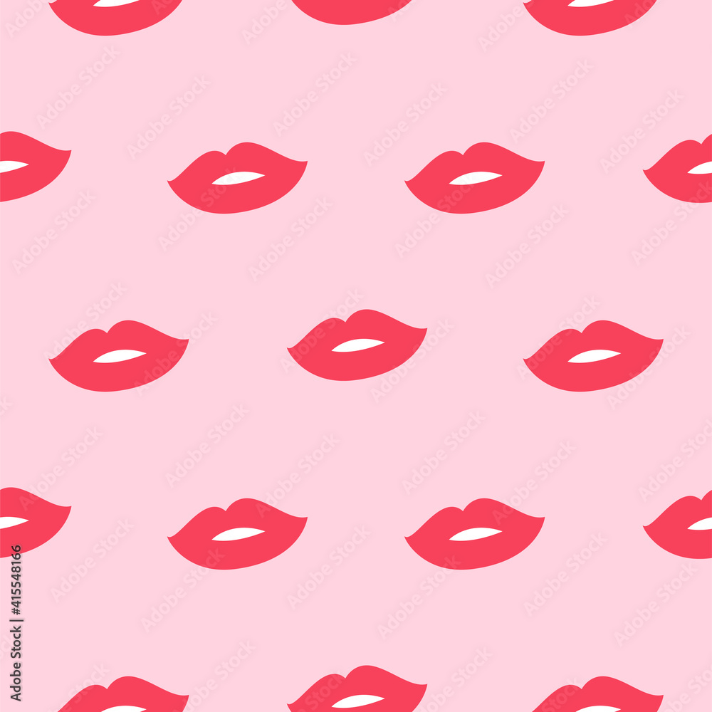 Glam pink lips seamless background. Makeup kiss mark lips in cartoon 90s style on white background. Glam pink lips seamless background. Makeup kiss mark lips in cartoon 90s style on white background.