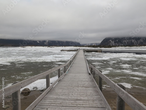 the pier of the Western Brook Pond, Newfoundland, Canada, April © Miriam
