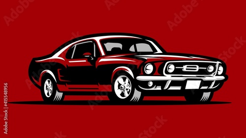 Premium american classic muscle car vector illustration on red background. Best for automotive petrol head tshirt design
