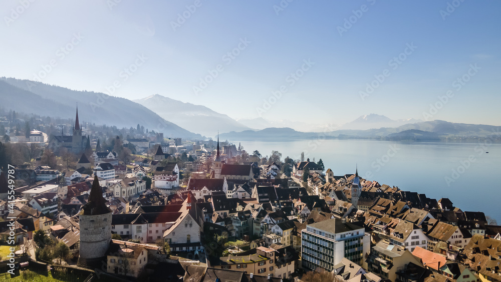 Drone picture of the city of Zug, Switzerland. Photos | Adobe Stock