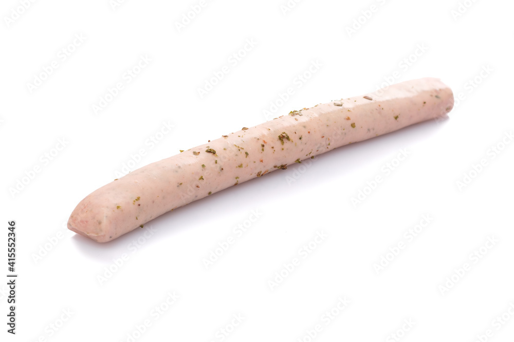 Raw thuringian bratwurst fryed sausage white isolated Raw thuringian bratwurst fryed sausage white isolated