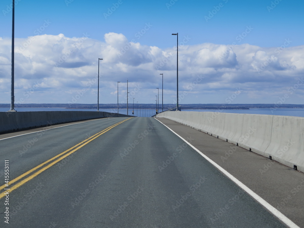 on the Confederation Bridge from Prince Edward Island to New Brunswick, Canada, May on the Confederation Bridge from Prince Edward Island to New Brunswick, Canada, May