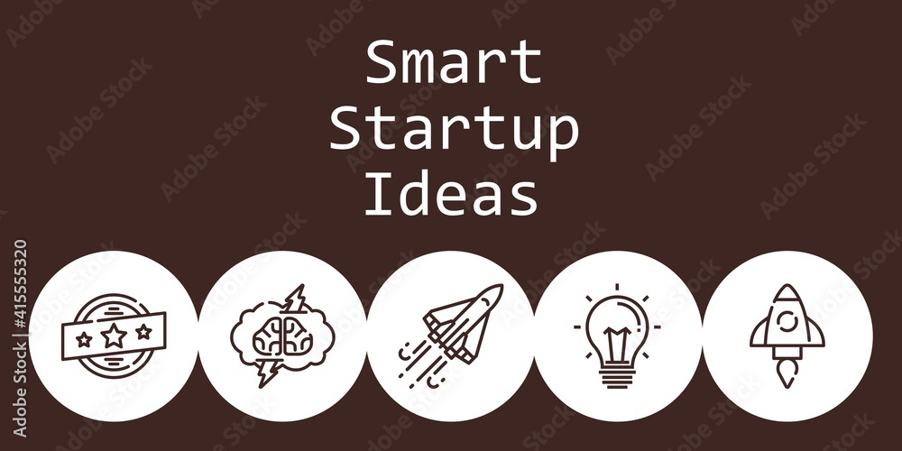 smart startup ideas background concept with smart startup ideas icons. Icons related idea, startup, space shuttle, brand, brainstorming