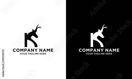 Letter K deer logo design. Vector combination of animals and letter