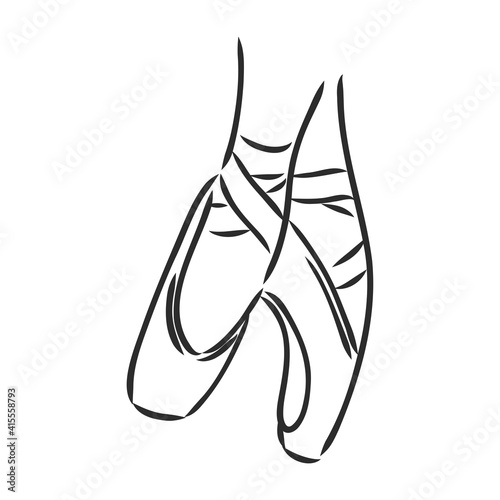 Pointe shoes. Ballet shoes. Vector hand-drawn illustration. Ballet dance studio symbol.