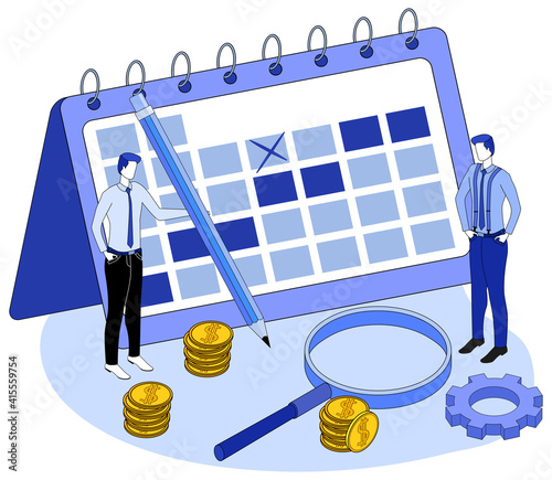 Financial calculation and analytics.Financial and tax audit.The concept of organizing the financial process.Development of a financial strategy.3D image.Isometric vector illustration.