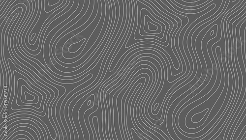 Seamless vector topographic map background white on dark. Line topography map seamless pattern. Mountain hiking trail over terrain. Seamless wavy pattern. Contour background geographic grid.