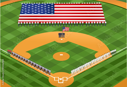 Baseball stadium. Open Baseball tournament. USA flag