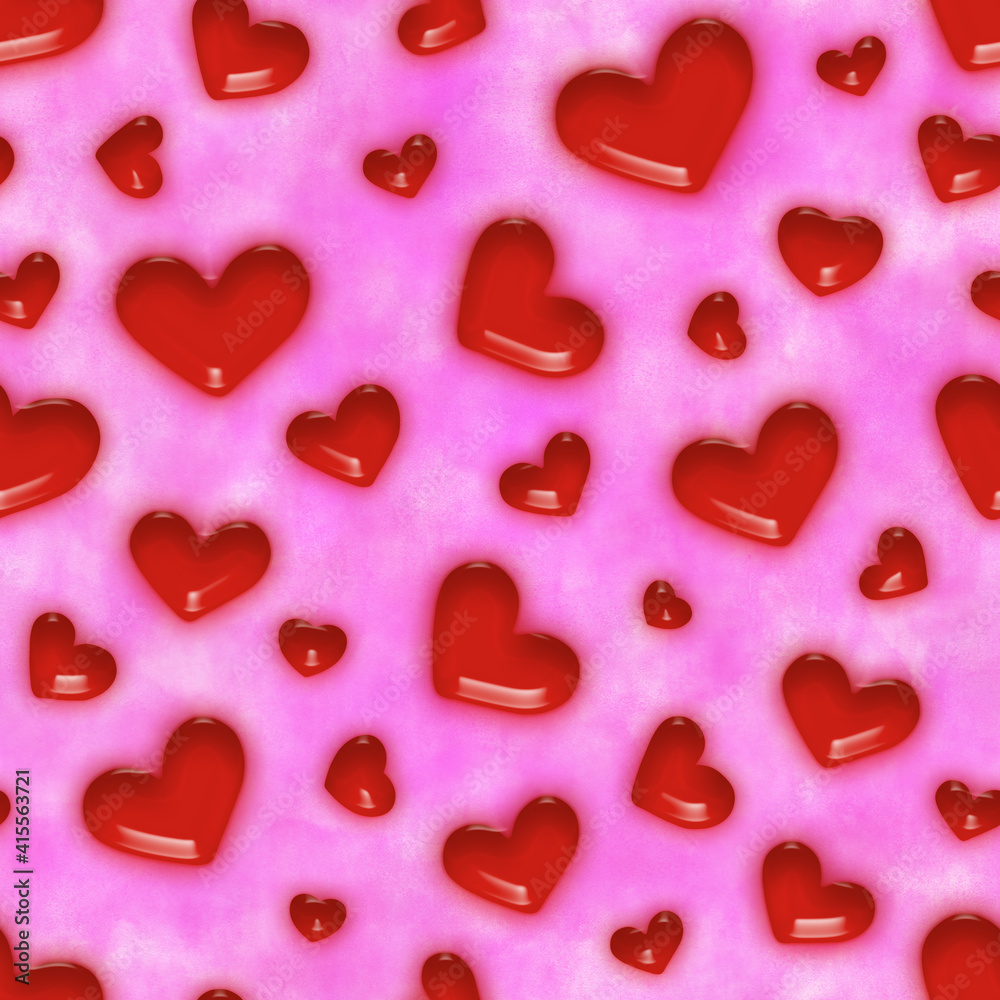Seamless square background of red hearts on a pink background. Love symbol. Festive background for Valentine's Day, March 8. Seamless background concept.