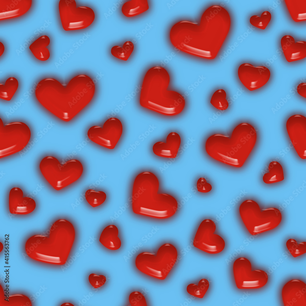 Seamless square background of Red hearts on a Blue background. Love symbol. Festive background for Valentine's Day, March 8. Seamless background concept.