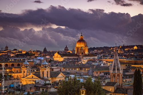 Canvas Print Evening view of the Roman rooftops from from the public park Pincian Hill, Villa