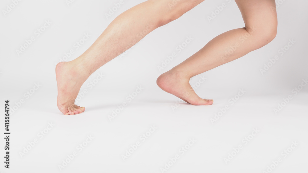 barefoot and legs of Asian Male is isolated on white background. barefoot and legs of Asian Male is isolated on white background.