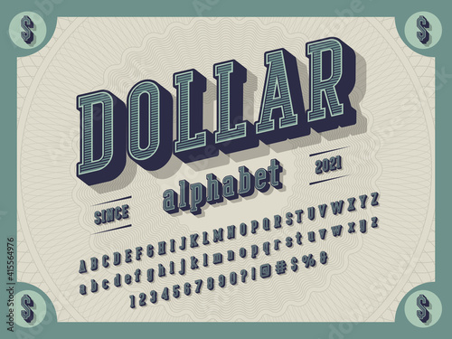 3D retro money alphabet design with decorative elements