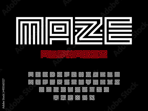 Vector of modern abstract maze style alphabet design