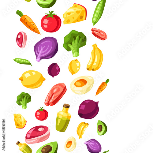 Vitamin food sources seamless pattern.
