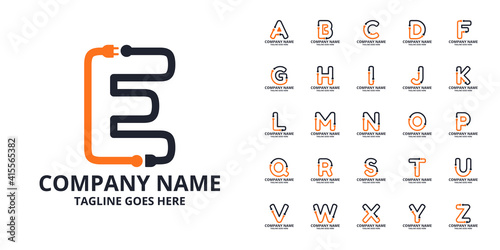 Set Electric initial letter Logo Icon Template. Illustration vector graphic. Design concept Electrical plug  With letter symbol. Perfect for corporate, more technology brand identity