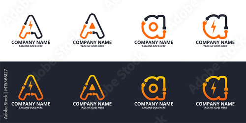 Set Electric A initial letter Logo Icon Template. Illustration vector graphic. Design concept Electrical plug  With letter symbol. Perfect for corporate, more technology brand identity