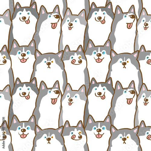 Seamless Pattern of Cartoon Siberian Husky Dog Illustration Design