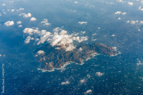 Aerial view of Kozushima Island, Tokyo, Japan.