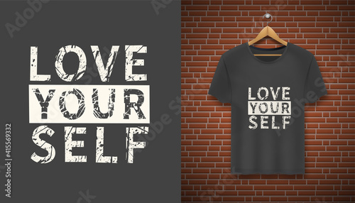 Love yourself. Feminism quote, woman motivational slogan. Feminist saying. Phrase for posters, t-shirts and cards.