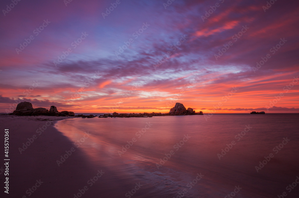 Beautiful, colourful ,autumn sunrise over Picnic Rocks. Mount William National Park. Part of the Bay of Fires Conservation Area. North Eastern Tasmania, Australia.