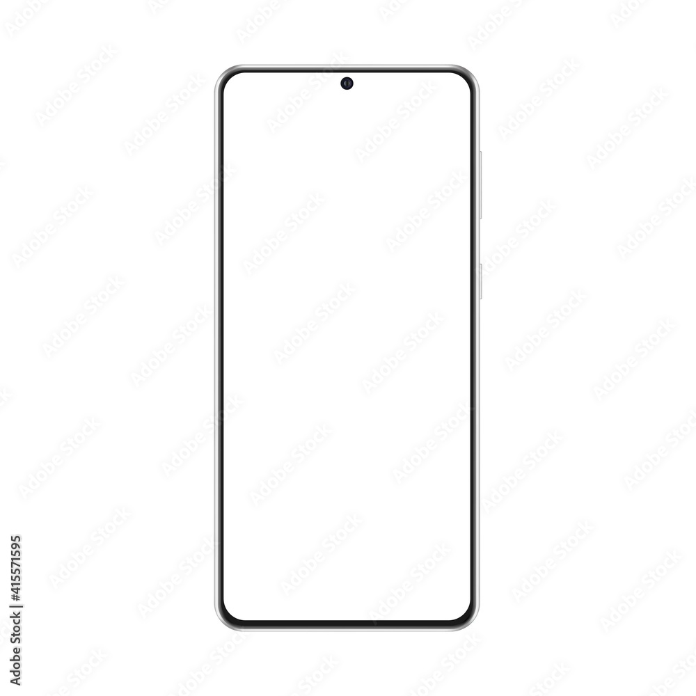 Modern Frameless Smartphone Mockup Isolated on White Background, Front View. Vector Illustration Modern Frameless Smartphone Mockup Isolated on White Background, Front View. Vector Illustration