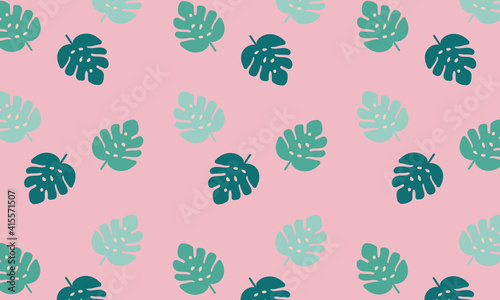 Seamless Pattern with Green Monstera tropical leaf.