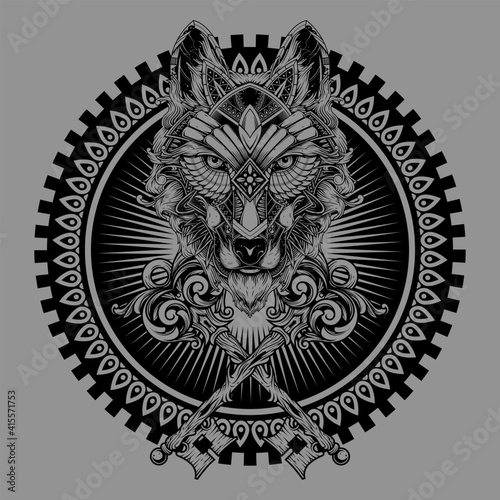 wolf illustration geometric tattoo style and tshirt design