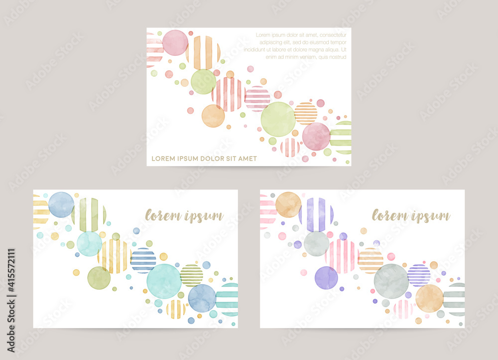 vector card design template with colorful bubbles, watercolor decoration on white background