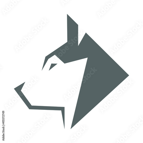 Abstract gray husky dog head side view portrait symbol on white backdrop. Design element